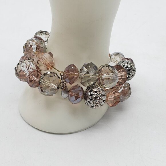 Chico's Crystal Faceted Beaded Chunky Stretch Bracelet In Pink Clear - Picture 3 of 4
